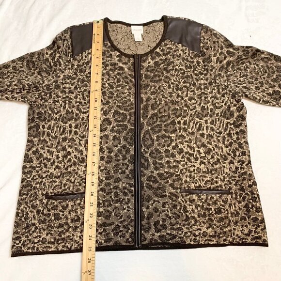 Chico's animal print zipper close long sleeve faux leather detail shirt cardigan - Picture 10 of 10